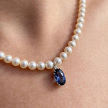 Carica l'immagine nel visualizzatore di Gallery, COLLANA PERLE 4-4,5MM CON QUARZO BLU