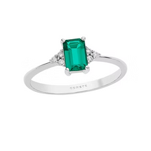 Carica l'immagine nel visualizzatore di Gallery, Anello in Oro Diamanti e Smeraldo Ottagonale della Collezione Storia di Luce