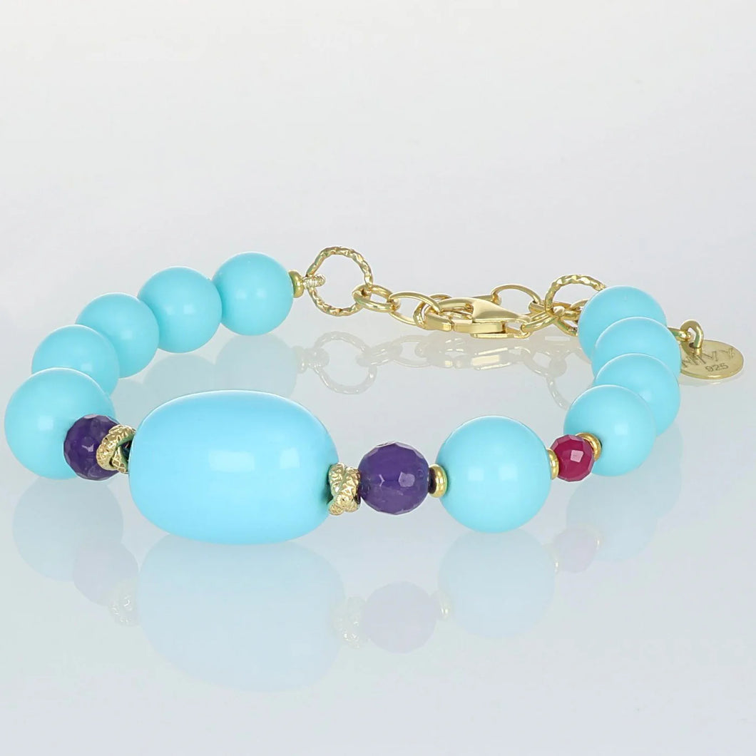 BRACCIALE CON PASTA DI TURCHESE E AMETISTA
