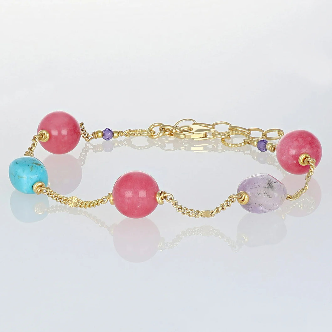 BRACCIALE IN ARGENTO DORATO CON PIETRE COLORATE
