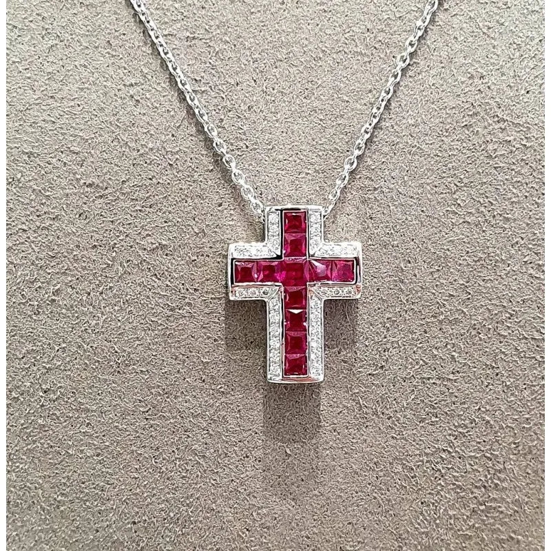 COLLANA CROCE DIAMANTI E RUBINI