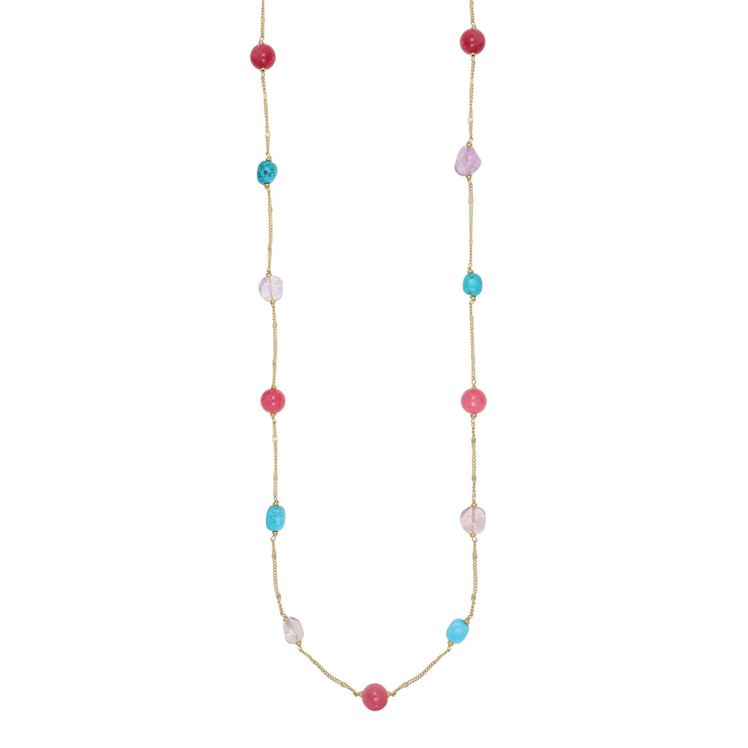 COLLANA IN ARGENTO DORATO CON PIETRE COLORATE
