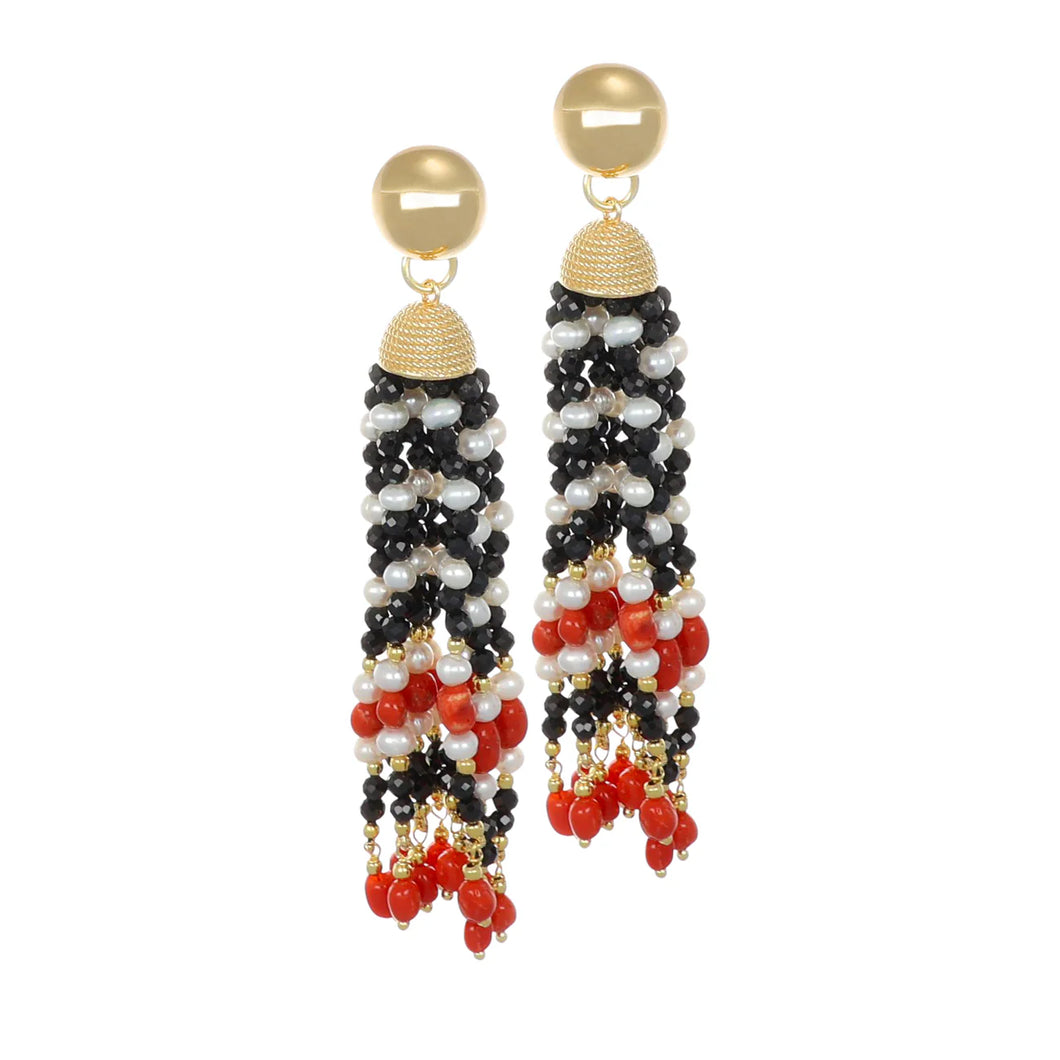 ORECCHINI YUNA CON PERLE CORALLO E ONICE