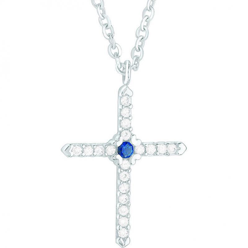 COLLANA CROCE DIAMANTI E ZAFFIRO GLB 741